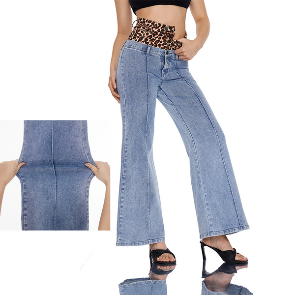 Leopard Print High Waisted Wide Leg Jeans