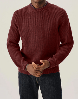 Men's Versatile Cotton Ribbed Crew Neck Sweater