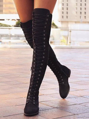 Lace Up Flat Suede Boots