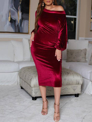 Off Shoulder High Waist Velvet Dress