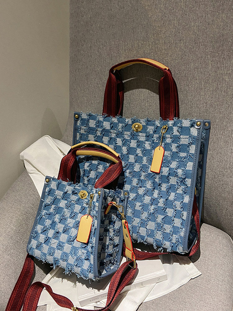 Denim Checkerboard Tote Bag