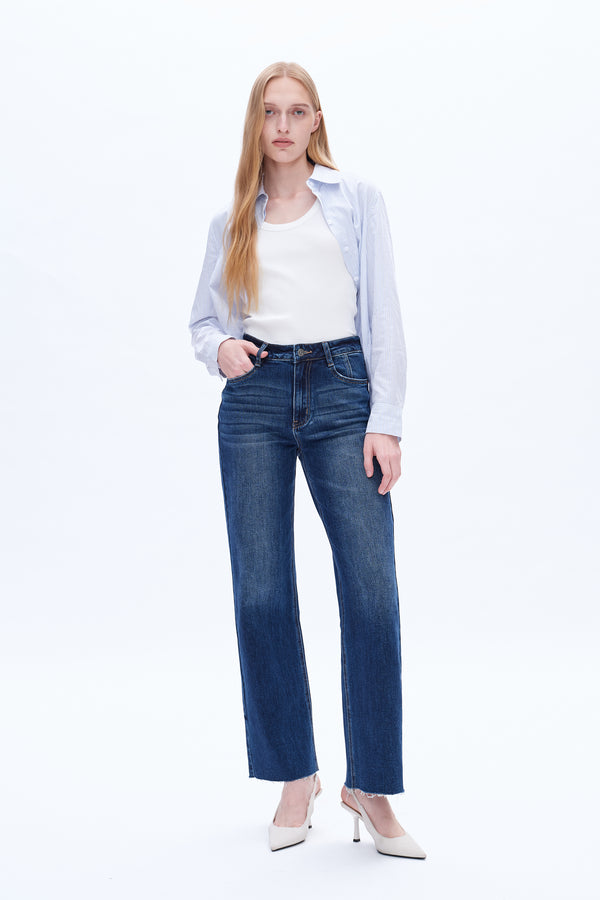 Women High Rise Stretch Wide Leg Jeans BYW8066