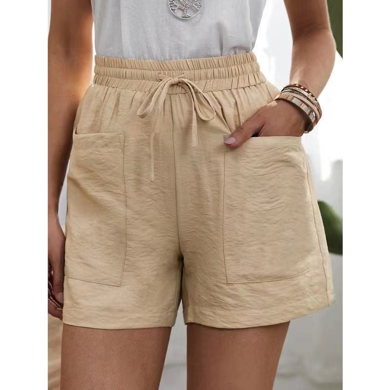 Linen Solid Color Loose Plus Size High Waist Casual Shorts