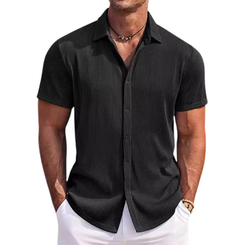 Men's Cotton Striped Jacquard Casual Loose Short Sleeve Shirt