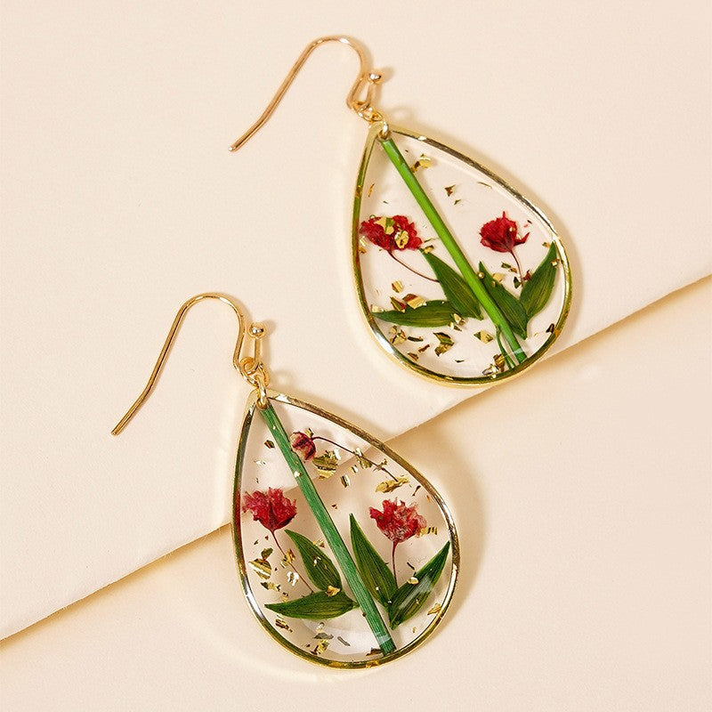 Droplet Shaped Dried Flower Earrings