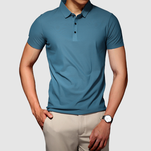 Men's Summer Ice Silk Without Trace Business Lapel Solid Color Simple T-Shirt