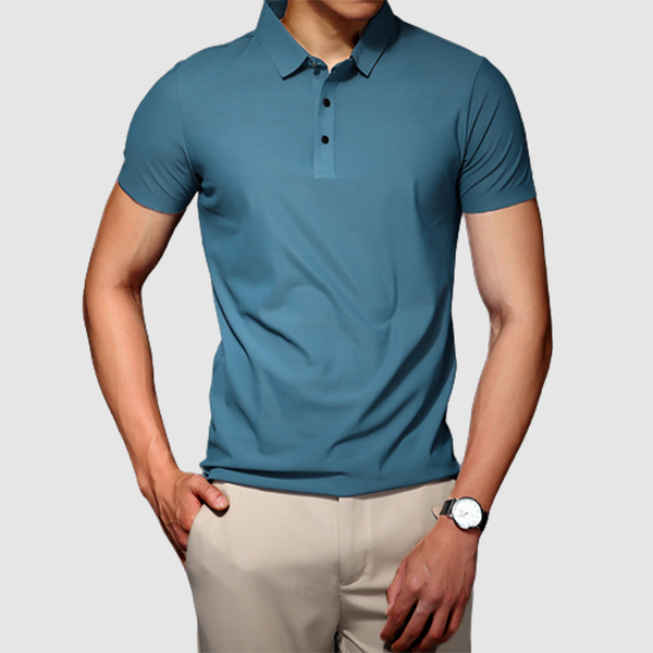 Men's Summer Ice Silk Without Trace Business Lapel Solid Color Simple T-Shirt