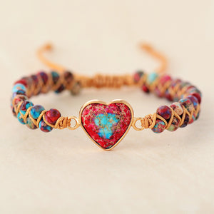 Emperor Stone Peach Heart Double Layer Woven Bracelet