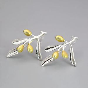 Vintage Silver Gold Beans Earrings