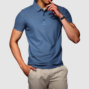 Men's Summer Ice Silk Without Trace Business Lapel Solid Color Simple T-Shirt