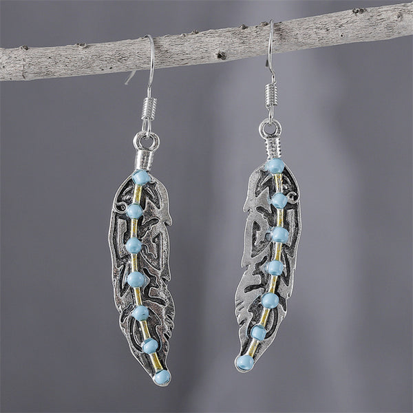 Feather Set Turquoise Long Earrings