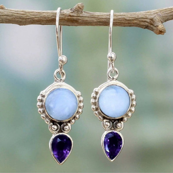 Retro Thai Silver Moonlight Stone Earrings