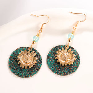 Retro  Colored Double Layer Sunflower  Earrings