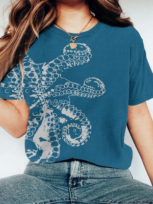 Octopus Asymmetric Print T-shirt