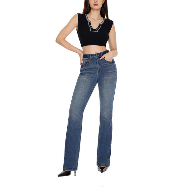 Women High Waist Vintage Micro-Flare Stretch Bootcut Flare Sleek & Flattering Retro Jeans-SH25F05