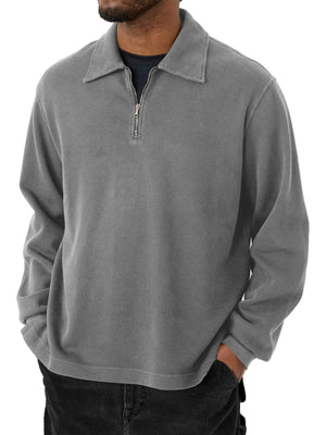 Men's Casual Half-Zip Lapel Solid Color Long Sleeve T-Shirt