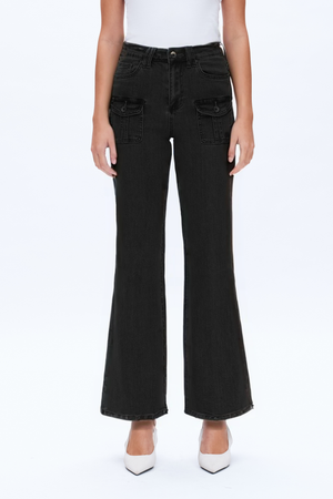 High Rise Relaxed Flare with Front Cargo Pockets