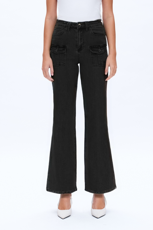 High Rise Relaxed Flare with Front Cargo Pockets