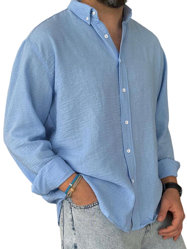 Men's Casual Simple Cotton Lapel Long-Sleeved Shirt