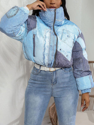 Denim Printed Puffer Jacket