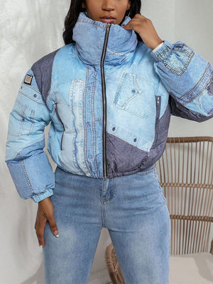 Denim Printed Puffer Jacket