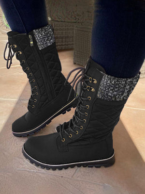 Zipper Design Lace Up Boots