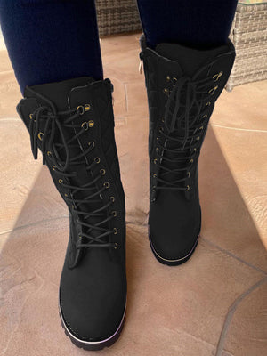 Zipper Design Lace Up Boots