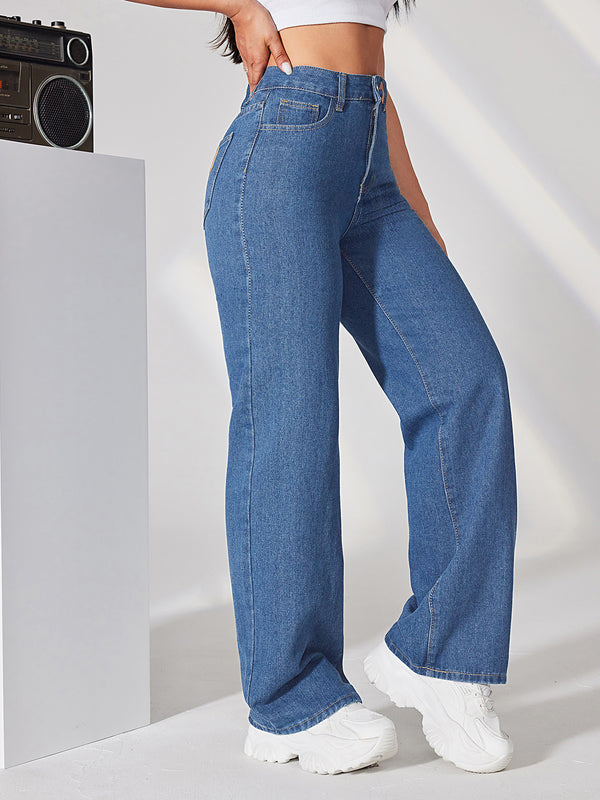 Women's Basic High Waisted Wide Leg Jeans