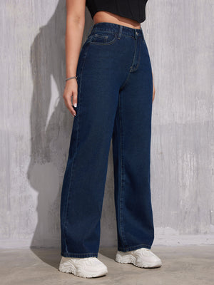 Trendy High Waist Wide Leg Jeans