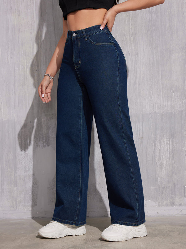 Trendy High Waist Wide Leg Jeans