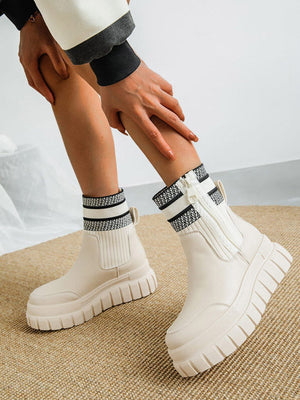 Side Zipper Knitted Boots