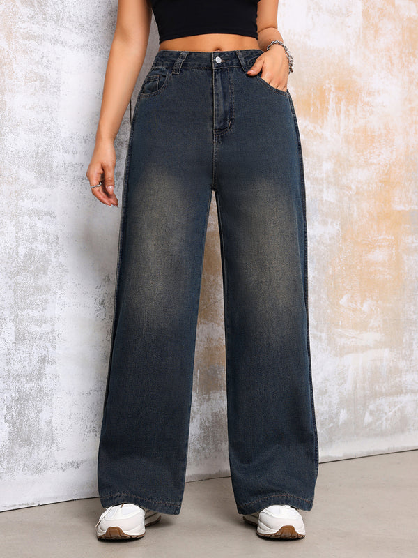 High Street Vintage Dark Blue Jeans New Do Old Side Stripe Denim Wide Leg Pants