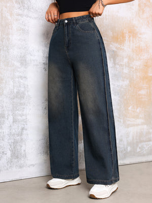 High Street Vintage Dark Blue Jeans New Do Old Side Stripe Denim Wide Leg Pants