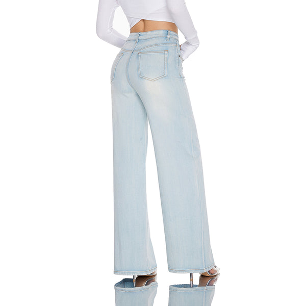 Women High Rise Stretch Wide Leg Jeans SH25F13