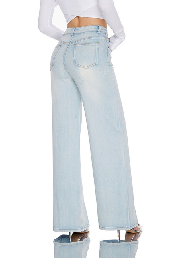 ONESO Women High Rise Stretch Wide Leg Jeans