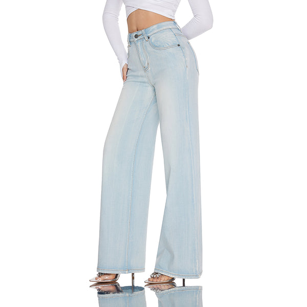 Women High Rise Stretch Wide Leg Jeans SH25F13