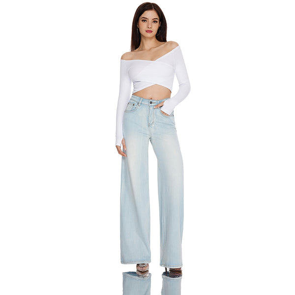 Women High Rise Stretch Wide Leg Jeans SH25F13