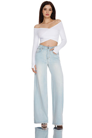 ONESO Women High Rise Stretch Wide Leg Jeans