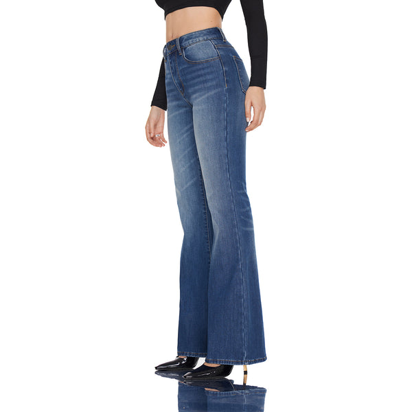 Women High Waist Stretch Slim Fit Flare Sleek & Flattering Retro Jeans SH25F07