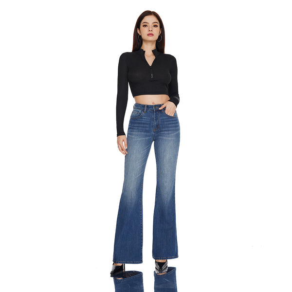 Women High Waist Stretch Slim Fit Flare Sleek & Flattering Retro Jeans SH25F07