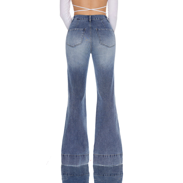 Mid Waist 4 Pocket Wide Leg Jeans