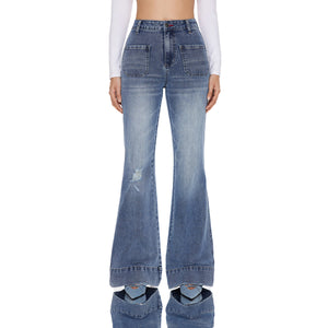 Mid Waist 4 Pocket Wide Leg Jeans