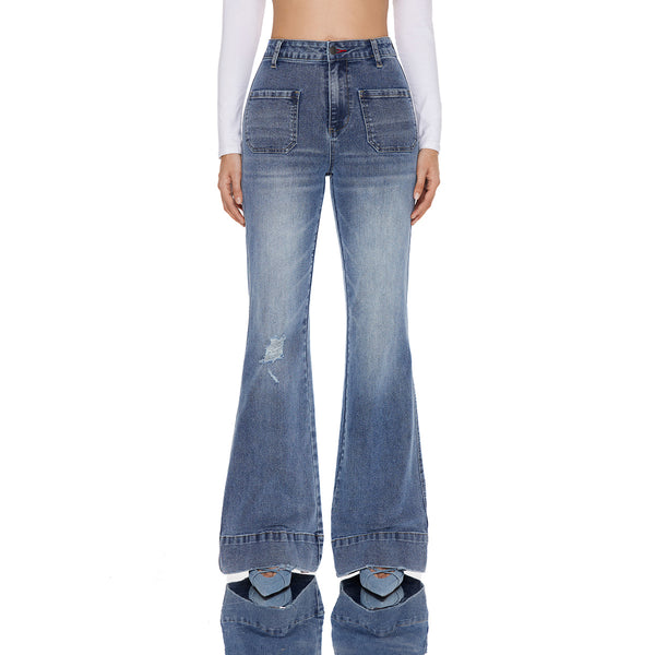 Mid Waist 4 Pocket Wide Leg Jeans