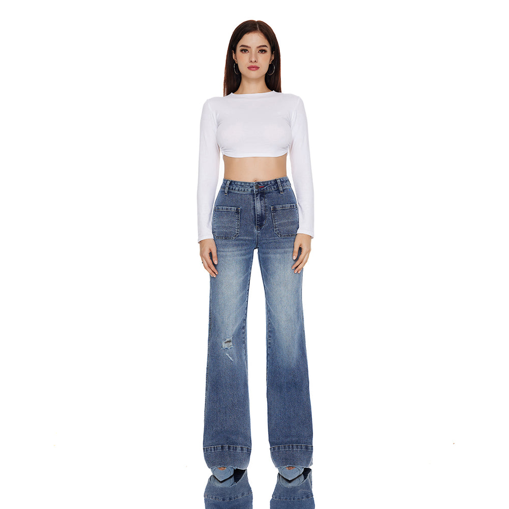 CANANA Mid Waist 4 Pocket Wide Leg Jeans