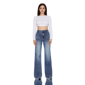 Mid Waist 4 Pocket Wide Leg Jeans