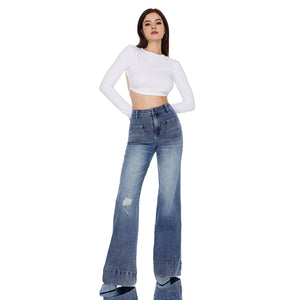 Mid Waist 4 Pocket Wide Leg Jeans