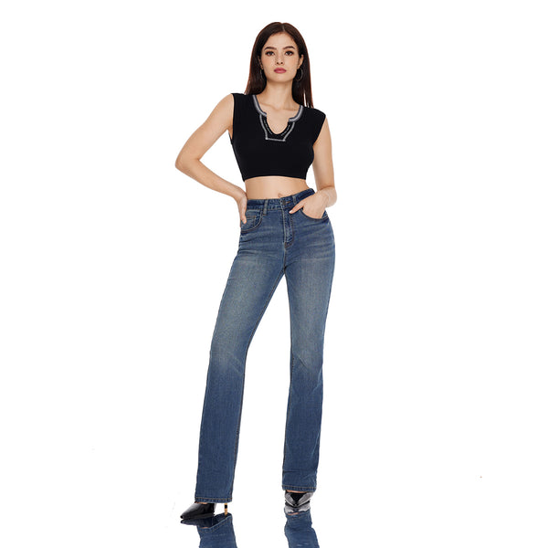 Women High Waist Vintage Micro-Flare Stretch Bootcut Flare Sleek & Flattering Retro Jeans-SH25F05