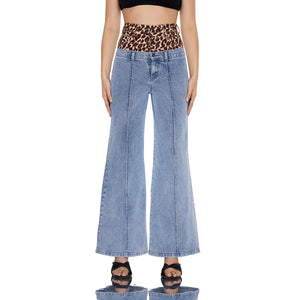 Leopard Print High Waisted Wide Leg Jeans