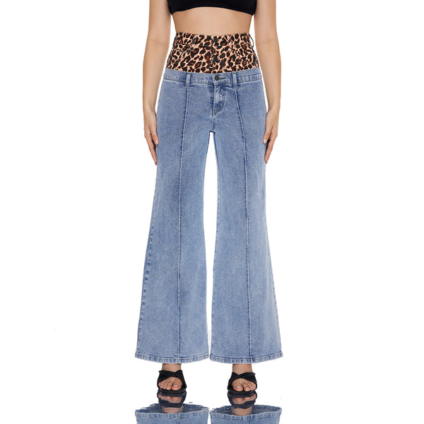 Leopard Print High Waisted Wide Leg Jeans