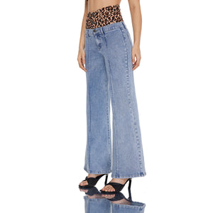 Leopard Print High Waisted Wide Leg Jeans